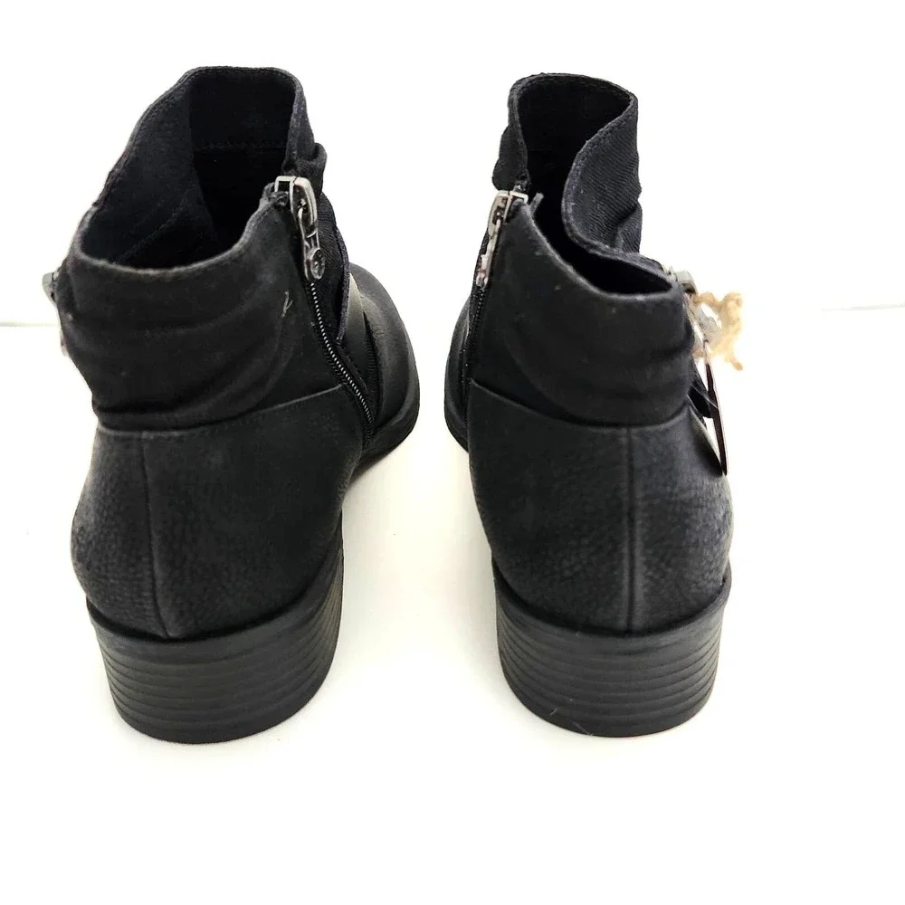 Blowfish Malibu Ankle Boots Black Vegan Leather Buckle Zipper Womens 7